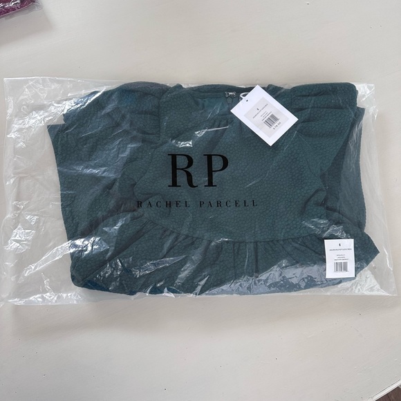 NWT Rachel Parcell Jaquard girls Puff Sleeve Dress in Dark Emerald Green - Picture 3 of 5